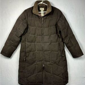 LL BEAN Goose Down Insulated Brown Winter Jacket Long Women’s Size M Barn Coat